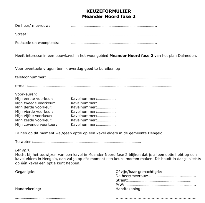 Keuzeformulier Meander Noord