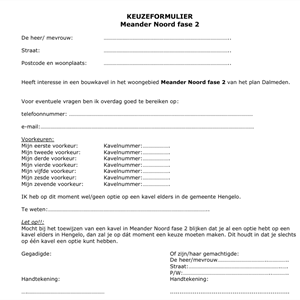 Keuzeformulier Meander Noord